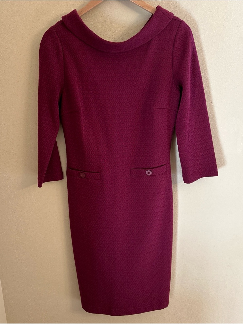 Boden Dress 6L (US) Magenta Boat Neck Cotton Ribbed‎ Pencil Office Career